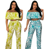 Fashion Print One Shoulder Two Piece Pants Set GYLY-10196