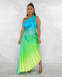 Gradient Print Slash Shoulder Hollow Out Maxi Dress GFDY-1259