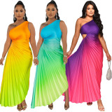 Gradient Print Slash Shoulder Hollow Out Maxi Dress GFDY-1259