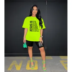 Letter Print Short Sleeve Two Piece Shorts Set HGL-9009007