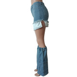 Denim Shorts Calf Sleeve Two Piece Set MEM-88503