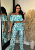 Fashion Print One Shoulder Two Piece Pants Set GYLY-10196