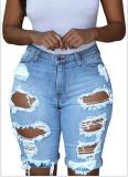 Plus Size Fashion Denim Holes Five Point Pant XCFF-8851