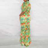 Plus Size Print Half Sleeve+Tube Tops Dress 2 Piece Set NY-2772