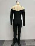 Plus Size Solid One Shoulder Long Sleeve Jumpsuit NY-2779