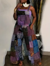 Print Sleeveless Patchwork Jumpsuit SH-390588