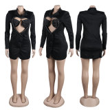 Sexy Hot Drill Bra And Heart Hollow Out Blazer 2 Piece Set NY-2760