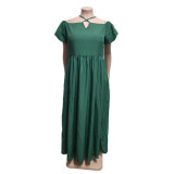 Plus Size Solid Color Big Swing Maxi Dress QYXZ-9131