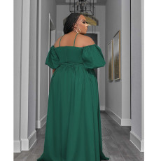 Plus Size Solid Color Big Swing Maxi Dress QYXZ-9131