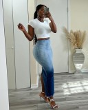 Fashion Slit Tassel Denim Long Skirt LSD-1386