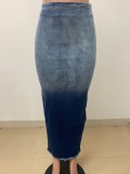 Fashion Slit Tassel Denim Long Skirt LSD-1386