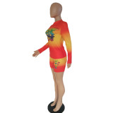 Plus Size Lips Print Gradient Sport Two Piece Shorts Set QXTF-0005