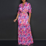 Plus Size Print Half Sleeve+Tube Tops Dress 2 Piece Set NY-2772