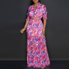 Plus Size Print Half Sleeve+Tube Tops Dress 2 Piece Set NY-2772