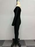 Plus Size Solid One Shoulder Long Sleeve Jumpsuit NY-2779