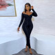 Plus Size Solid One Shoulder Long Sleeve Jumpsuit NY-2779