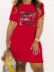 Letter Print Short Sleeve Mini Dress SH-390686