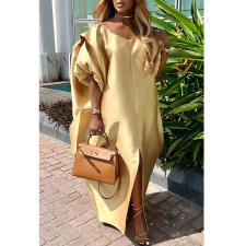 Solid Color Simulated Silk Maxi Dress QYXZ-9133