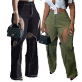 Casual Patchwork Hollow Out Straight Pants QYXZ-9127