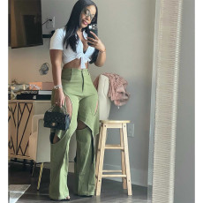 Casual Patchwork Hollow Out Straight Pants QYXZ-9127