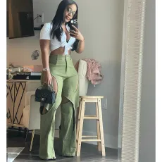 Casual Patchwork Hollow Out Straight Pants QYXZ-9127