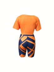 Geometric Print Bandage Tops Two Piece Shorts Set SH-390634