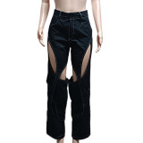 Casual Patchwork Hollow Out Straight Pants QYXZ-9127