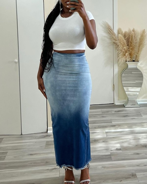 Fashion Slit Tassel Denim Long Skirt LSD-1386