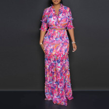 Plus Size Print Half Sleeve+Tube Tops Dress 2 Piece Set NY-2772
