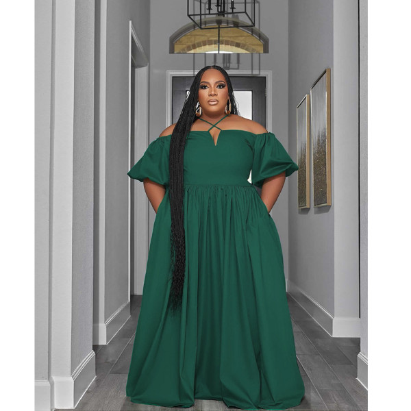 Plus Size Solid Color Big Swing Maxi Dress QYXZ-9131
