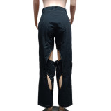 Casual Patchwork Hollow Out Straight Pants QYXZ-9127