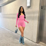 Sexy Solid Long Sleeve Backless Romper ASL-6687