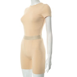 Solid Color Skinny Short Sleeve Top Shorts Casual Suit MXBF-K23ST288