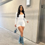 Sexy Solid Long Sleeve Backless Romper ASL-6687