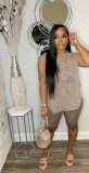 Plus Size Casual Print Sleeveless Sports Two Piece Set WAF-77619