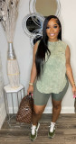 Plus Size Casual Print Sleeveless Sports Two Piece Set WAF-77619