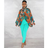 Tie Printed Chiffon Bat Sleeve Top ASL-6690