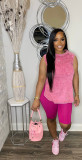 Plus Size Casual Print Sleeveless Sports Two Piece Set WAF-77619