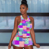 Casual Patchwork Print Tight Two Piece Shorts Set YIM-353