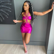 Sexy Backless Hollow Tie Up Mini Dress BLG-D196413K