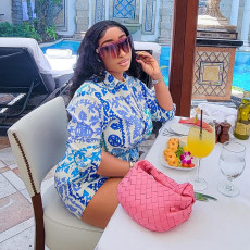 Casual Print Long Sleeve Shirt And Shorts Two Piece Set HMS-5577
