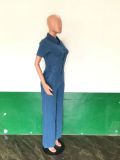 Fashion Denim Single Breasted Slim Jumpsuit LX-3350