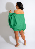 Solid Bat Long Sleeve One Shoulder Lantern DressXMY-X9445
