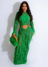 Knits Hollow Out Tassel Sequin Beach Maxi Dress CM-8691