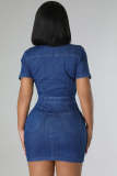 Denim Single Breasted Hollow Out Mini Dress LX-3546