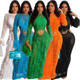Knits Hollow Out Tassel Sequin Beach Maxi Dress CM-8691
