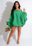 Solid Bat Long Sleeve One Shoulder Lantern DressXMY-X9445