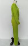 Solid Color V Neck Long Sleeve Pleated Jumpsuit MIL-L504