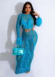 Knits Hollow Out Tassel Sequin Beach Maxi Dress CM-8691