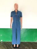 Fashion Denim Single Breasted Slim Jumpsuit LX-3350